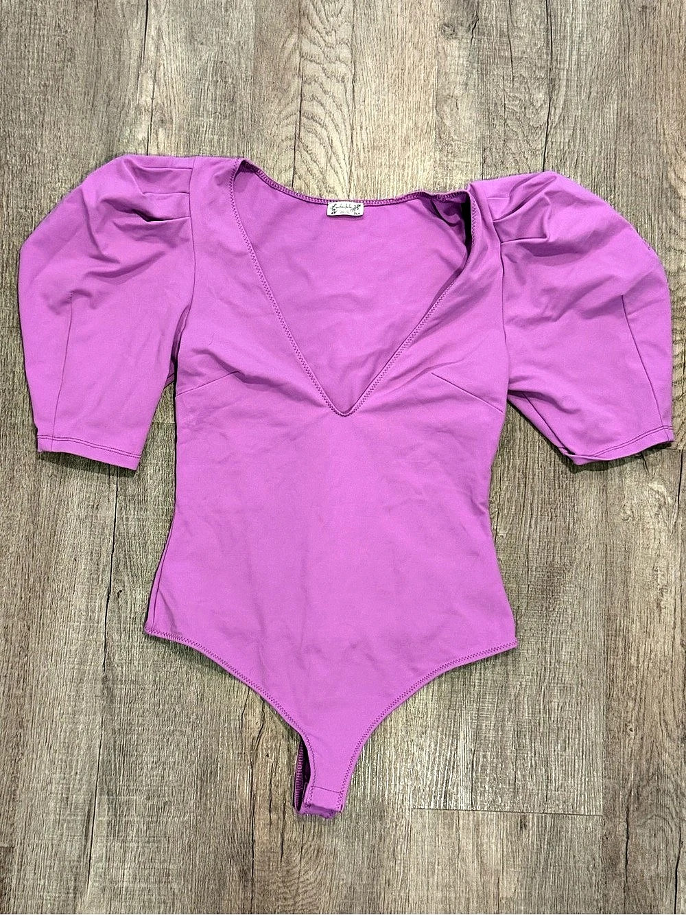 Free People Va Voop Bodysuit Purple Puff Sleeve